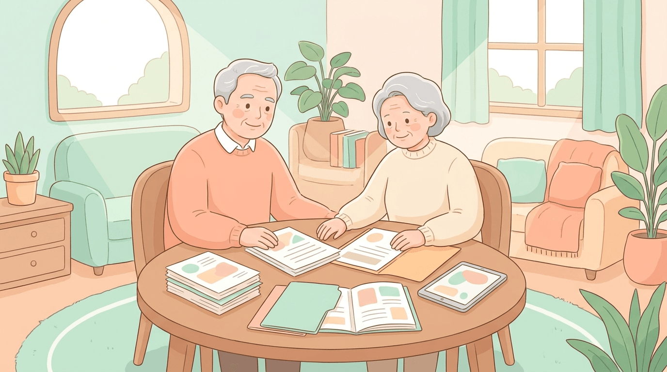 기초연금 수급 자격 소득 기준을 확인하는 노부부 이미지